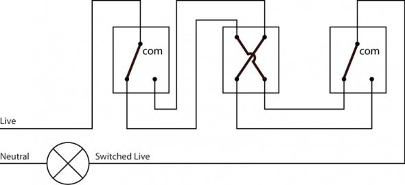 3 way light switch schematic diagram using a two wire control